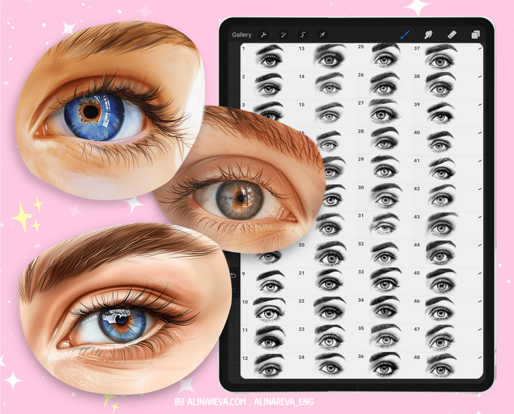 Procreate eye brushes. Procreate female eyes. Procreate realistic portrait brushes