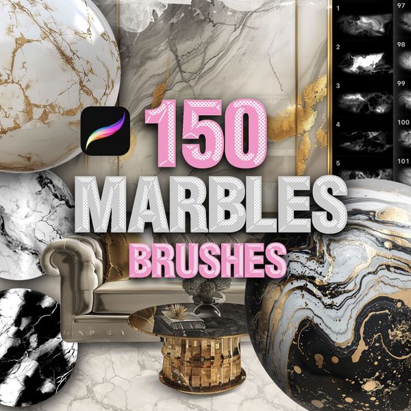 Procreate мраморные текстуры кисти. Procreate интерьерные кисти 150Marble фото