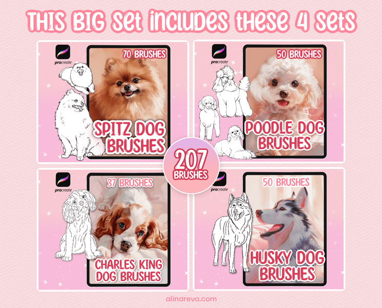 Procreate 207 dogs brushes. Кисти собаки - Большой набор 207Dogs фото