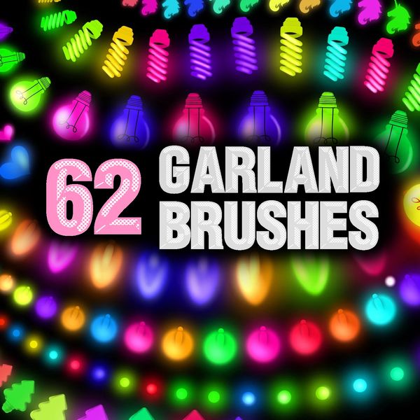 Procreate light Christmas garland brushes. Кисти гирлянда свет 62Garland фото